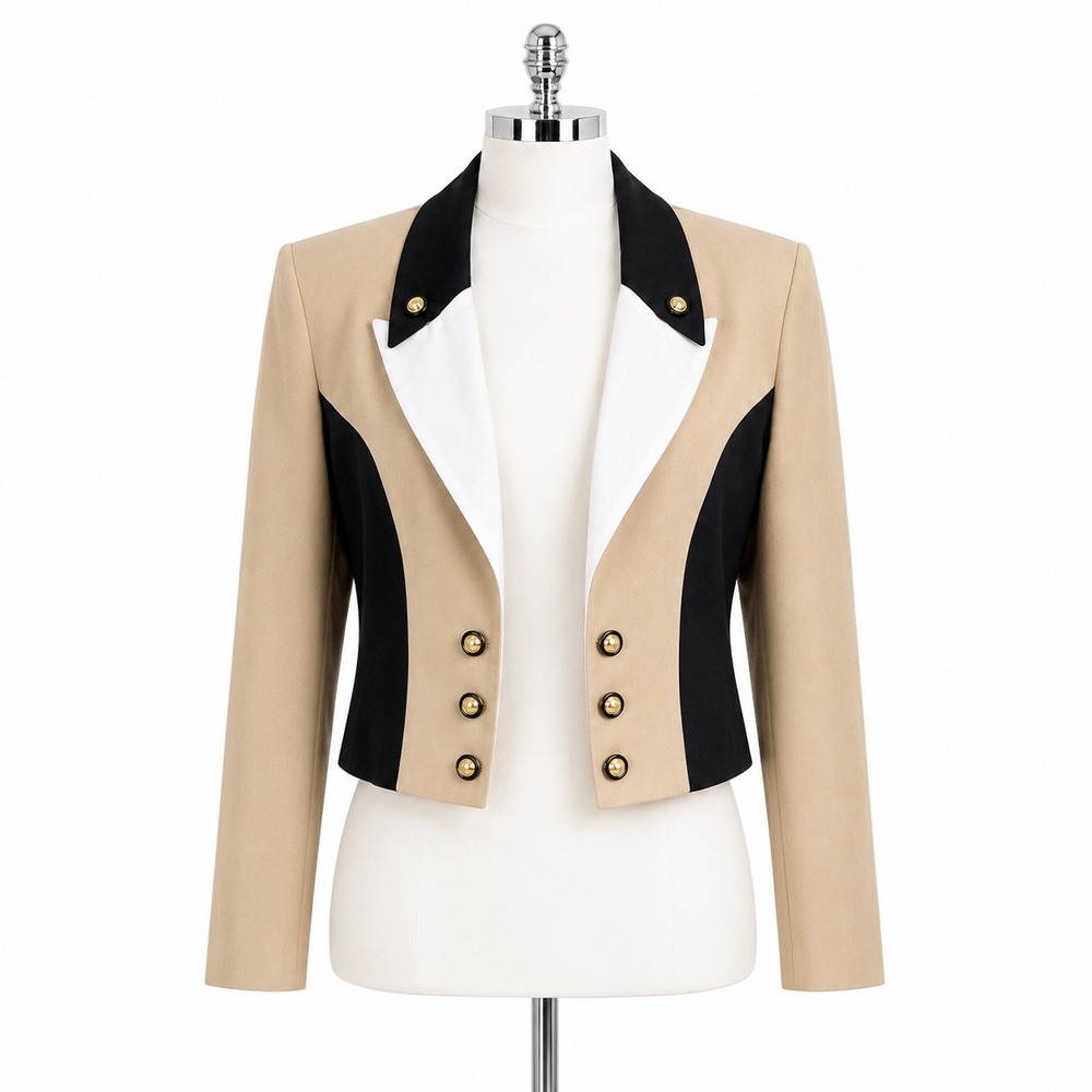 Dawn Joy Fashions Vintage Cropped Blazer Tan Black Colorblock Womens 8 Western